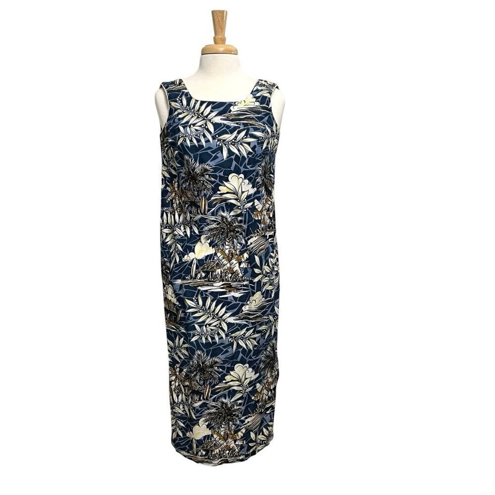 Iolani Hawaiian Tropical Sleeveless Shift Dress Blue Hawaii Vacation size Small